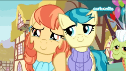 Size: 1280x720 | Tagged: safe, screencap, character:aunt holiday, character:auntie lofty, character:granny smith, species:pony, ship:lofty day, episode:the last crusade, g4, my little pony: friendship is magic, animated, cartoonito logo, clothing, duo focus, female, lesbian, mare, no sound, scarf, shipping, sweater, webm
