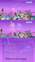 Size: 1440x2557 | Tagged: safe, screencap, character:jack pot, character:princess celestia, character:princess luna, species:pony, ship:princest, episode:between dark and dawn, g4, my little pony: friendship is magic, big bucks, cartoonito logo, female, fireworks, implied shipping, incest, lesbian, op is a duck, op is trying to start shit, shipper on deck, shipping, shipping fuel