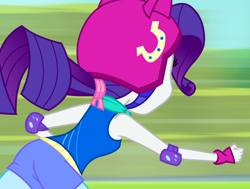 Size: 1430x1080 | Tagged: safe, screencap, character:rarity, equestria girls:friendship games, g4, my little pony:equestria girls, ass, butt, clothing, elbow pads, female, fingerless gloves, gloves, helmet, ponytail, rearity, solo