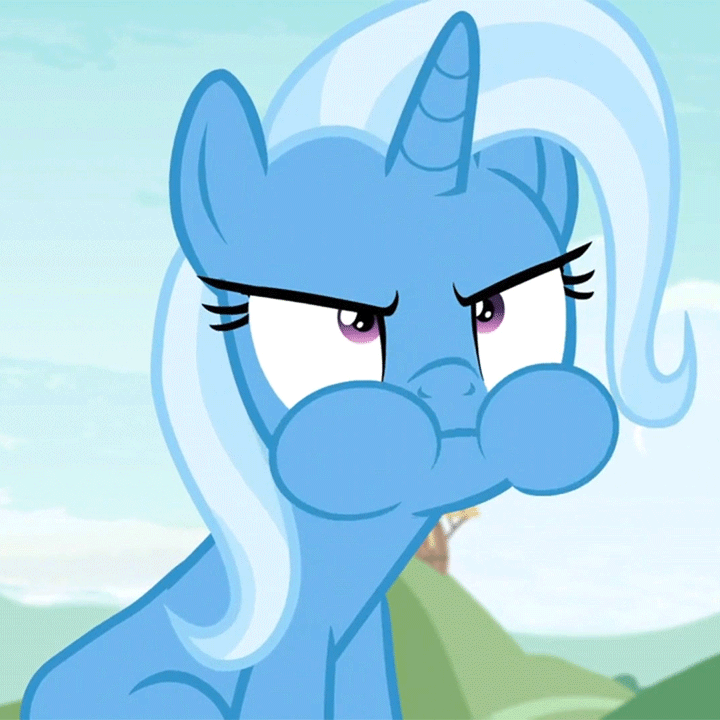 Size: 720x720 | Tagged: safe, editor:sponandi, screencap, character:trixie, species:pony, species:unicorn, episode:student counsel, >:|, angry, animated, aweeg*, cheeks, chewing, cropped, cute, diatrixes, eating, female, gif, loop, madorable, mare, puffy cheeks, square
