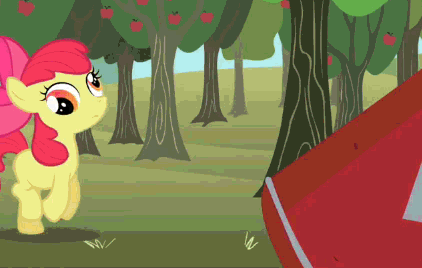 Size: 422x268 | Tagged: safe, screencap, character:apple bloom, species:pony, episode:the super speedy cider squeezy 6000, g4, my little pony: friendship is magic, adorabloom, animated, apple tree, cropped, cute, derp, dizzy, faint, spinning eyes, tree, wobbling