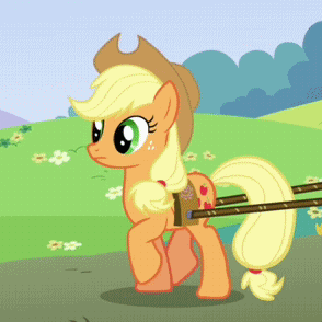 Size: 294x294 | Tagged: safe, screencap, character:applejack, species:earth pony, species:pony, episode:too many pinkie pies, g4, my little pony: friendship is magic, animated, cropped, female, harness, mare, solo, tack, trotting, walking