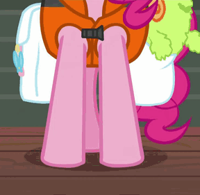 Size: 288x281 | Tagged: safe, screencap, character:pinkie pie, species:earth pony, species:pony, episode:p.p.o.v. (pony point of view), g4, my little pony: friendship is magic, animated, cropped, cute, derp, diapinkes, eyes closed, faec, female, gif, lifejacket, luggage, mare, pinkie derp, saddle bag, smiling, solo, stick, thousand yard stare