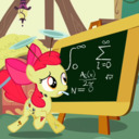 Size: 128x128 | Tagged: safe, screencap, character:apple bloom, species:pony, episode:the cutie pox, g4, my little pony: friendship is magic, chalk, chalk drawing, chalkboard, confused, cropped, cutie pox, female, filly, hoop, math, picture for breezies, plates, raised eyebrow, solo, tap dancing, traditional art