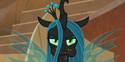 Size: 410x204 | Tagged: safe, screencap, character:queen chrysalis, species:changeling, episode:frenemies, g4, my little pony: friendship is magic, angry, animated, aweeg*, changeling queen, chewing, cropped, eating, female, loop