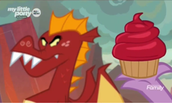 Size: 1276x758 | Tagged: safe, screencap, character:garble, character:spike, species:dragon, episode:sweet and smoky, g4, my little pony: friendship is magic, claw, cupcake, food, male, offering, unamused