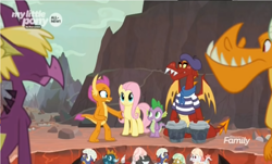 Size: 1270x768 | Tagged: safe, screencap, character:fluttershy, character:garble, character:smolder, character:spike, species:dragon, episode:sweet and smoky, g4, my little pony: friendship is magic, baby, baby dragon, baby pinpoint, baby stomp, beret, billy (dragon), bongos, clothing, discovery family logo, dragon egg, fume, hat, hatchling, nest, spear (dragon), striped shirt