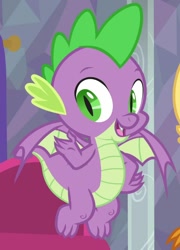 Size: 778x1080 | Tagged: safe, screencap, character:smolder, character:spike, species:dragon, episode:sweet and smoky, g4, my little pony: friendship is magic, claws, cropped, flying, male, offscreen character, smiling, solo, winged spike, wings