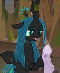Size: 896x1080 | Tagged: safe, screencap, character:mean twilight sparkle, character:queen chrysalis, species:changeling, episode:frenemies, g4, my little pony: friendship is magic, changeling queen, cropped, dead, female, lidded eyes, log, misleading thumbnail, not a dildo, solo focus, twilog, wood