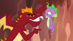 Size: 1280x716 | Tagged: safe, screencap, character:garble, character:spike, species:dragon, episode:gauntlet of fire, g4, my little pony: friendship is magic, duo, male, spikeabuse