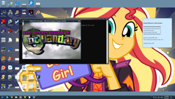Size: 1920x1080 | Tagged: safe, screencap, character:sunset shimmer, my little pony:equestria girls, best human, desktop, game, greetings, ms-dos, windows, windows 10