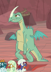Size: 523x741 | Tagged: safe, screencap, species:dragon, episode:sweet and smoky, g4, my little pony: friendship is magic, baby, baby dragon, baby pinpoint, baby rubble, background dragon, cropped, eggshell, nose horn, solo focus, teenaged dragon, viverno