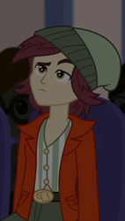 Size: 248x437 | Tagged: safe, screencap, character:normal norman, episode:opening night, g4, my little pony:equestria girls, background human, clothing, cropped, cyoa, hat, male, solo focus, unamused