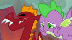 Size: 1920x1080 | Tagged: safe, screencap, character:garble, character:spike, species:dragon, episode:sweet and smoky, g4, my little pony: friendship is magic, duo, male, teary eyes, winged spike