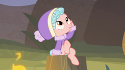 Size: 1280x720 | Tagged: safe, screencap, character:cozy glow, species:pegasus, species:pony, episode:frenemies, g4, my little pony: friendship is magic, animation error, female, filly, fire, freeze frame bonus, not what it looks like, sitting, solo