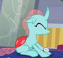 Size: 541x499 | Tagged: safe, screencap, character:ocellus, species:changedling, species:changeling, species:reformed changeling, episode:a matter of principals, g4, my little pony: friendship is magic, cropped, cute, diaocelles, eyes closed, female, profile, sitting, solo