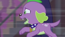 Size: 1280x720 | Tagged: safe, screencap, character:spike, character:spike (dog), species:dog, equestria girls:friendship games, g4, my little pony:equestria girls, male, paws, puppy, running, solo, spike's dog collar, tail, unleash the magic