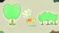 Size: 2100x1178 | Tagged: safe, screencap, character:the great seedling, species:deer, episode:going to seed, g4, my little pony: friendship is magic, apple tree, branches for antlers, dryad, eyes closed, glow, glowing antlers, solo, tan background, tree