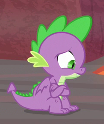 Size: 243x290 | Tagged: safe, screencap, character:spike, species:dragon, episode:sweet and smoky, g4, my little pony: friendship is magic, claws, cropped, crossed arms, male, sad, solo, tail, winged spike, wings