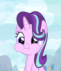 Size: 315x367 | Tagged: safe, screencap, character:starlight glimmer, species:pony, species:unicorn, episode:student counsel, aweeg*, chipmunk cheeks, cropped, cute, eating, female, glimmerbetes, mare, puffy cheeks, smiling, solo