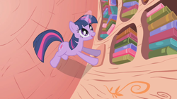 Size: 1280x720 | Tagged: safe, screencap, character:twilight sparkle, character:twilight sparkle (unicorn), species:pony, species:unicorn, episode:look before you sleep, g4, my little pony: friendship is magic, book, bookshelf, golden oaks library, magic, solo