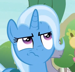 Size: 716x684 | Tagged: safe, screencap, character:trixie, species:pony, episode:student counsel, cropped, eyeroll, frown, solo