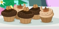 Size: 507x254 | Tagged: safe, screencap, episode:student counsel, almond, cropped, cupcake, food, frosting, nuts, sprinkles, walnut