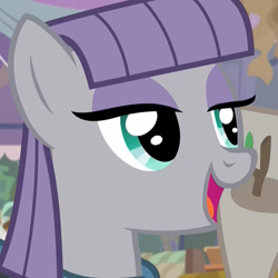 Size: 1079x1078 | Tagged: safe, screencap, character:maud pie, character:mudbriar, species:earth pony, species:pony, episode:student counsel, cropped, cute, female, male, mare, maudabetes, open mouth, smiling, solo focus, stallion, when she smiles