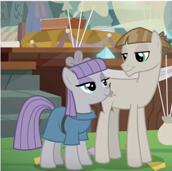 Size: 724x718 | Tagged: safe, screencap, character:maud pie, character:mudbriar, species:pony, ship:maudbriar, episode:student counsel, couple, cropped, cute, female, looking at each other, male, maudabetes, shipping, smiling, straight, true love, when he smiles, when she smiles, when they smile
