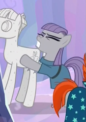 Size: 453x647 | Tagged: safe, screencap, character:maud pie, character:mudbriar, character:sunburst, species:earth pony, species:pony, ship:maudbriar, episode:student counsel, cropped, female, male, mare, offscreen character, out of context, petrification, rock, rockbriar, shipping, stone, straight, that pony sure does love rocks