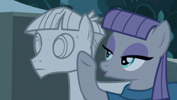 Size: 1920x1080 | Tagged: safe, screencap, character:maud pie, character:mudbriar, species:earth pony, species:pony, ship:maudbriar, episode:student counsel, agalmatophilia, female, male, mare, petrification, rock, rockbriar, shipping, statue, straight, that pony sure does love rocks