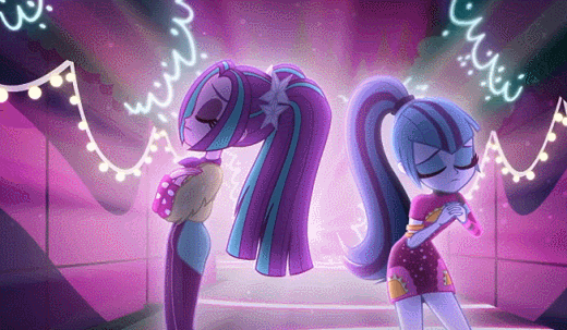 Size: 520x303 | Tagged: safe, screencap, character:adagio dazzle, character:aria blaze, character:sonata dusk, episode:find the magic, g4, my little pony:equestria girls, animated, clothing, dress, female, gif, minidress, singing, taco dress, the dazzlings, the dazzlings have returned