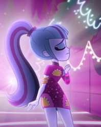 Size: 522x658 | Tagged: safe, screencap, character:sonata dusk, episode:find the magic, g4, my little pony:equestria girls, clothing, cropped, cute, dress, female, minidress, ponytail, pose, sonatabetes, taco dress, that girl sure loves tacos, that siren sure does love tacos