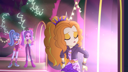 Size: 1920x1080 | Tagged: safe, screencap, character:adagio dazzle, character:aria blaze, character:sonata dusk, episode:find the magic, g4, my little pony:equestria girls, adoragio, ariabetes, beautiful, converse, cute, eyes closed, female, shoes, singing, sneakers, sonatabetes, spiked wristband, taco dress, the dazzlings, the dazzlings have returned, trio, trio female, wristband