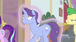 Size: 1366x768 | Tagged: safe, screencap, character:huckleberry, character:november rain, character:starlight glimmer, species:pony, episode:student counsel, discovery family logo, female, friendship student, levitation, magic, male, school of friendship, telekinesis