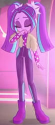 Size: 176x396 | Tagged: safe, screencap, character:aria blaze, episode:find the magic, g4, my little pony:equestria girls, alternate clothes, ariabetes, clothing, cropped, cute, eyes closed, female, hand over mouth, long sleeves, pants, ponytails, shoes, solo
