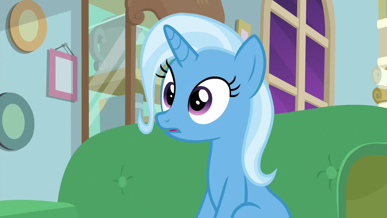 Size: 1280x720 | Tagged: safe, screencap, character:trixie, species:pony, species:unicorn, episode:student counsel, animated, blinking, cute, diatrixes, female, mare, open mouth, smiling, solo, starlight's office