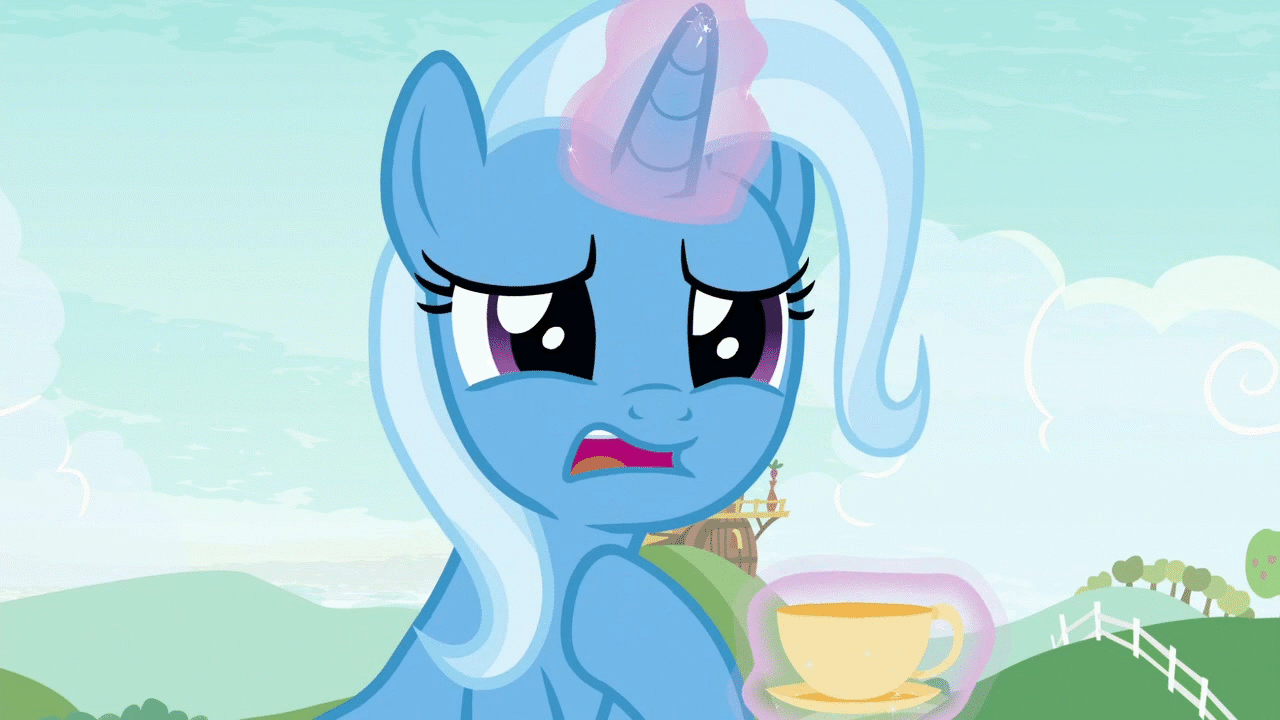 Size: 1280x720 | Tagged: safe, screencap, character:trixie, species:pony, episode:student counsel, animated, cup, cute, sad, sadorable, solo, teacup, that pony sure does love teacups