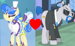 Size: 1087x668 | Tagged: safe, screencap, character:sapphire shores, species:earth pony, species:pony, episode:for whom the sweetie belle toils, crack shipping, cropped, female, lockdown, male, shipping, shipping domino, straight