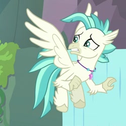 Size: 629x630 | Tagged: safe, screencap, character:terramar, species:classical hippogriff, species:hippogriff, episode:student counsel, claws, cropped, flying, jewelry, male, necklace, solo, wings