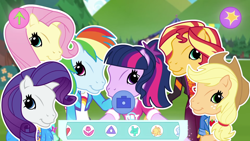 Size: 1920x1080 | Tagged: safe, screencap, character:applejack, character:fluttershy, character:rainbow dash, character:rarity, character:sunset shimmer, character:twilight sparkle, character:twilight sparkle (scitwi), species:eqg human, episode:festival filters, g4, my little pony:equestria girls, g3 faic, g3 pony face (filter)