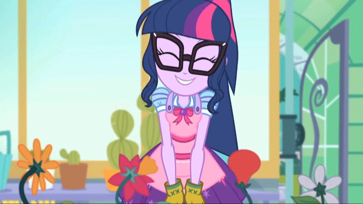 Size: 720x405 | Tagged: safe, screencap, character:twilight sparkle, character:twilight sparkle (scitwi), species:eqg human, episode:my little shop of horrors, g4, my little pony:equestria girls, animated, cute, plants, room to grow, twiabetes
