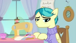 Size: 1920x1080 | Tagged: safe, screencap, character:auntie lofty, species:pegasus, species:pony, episode:the last crusade, g4, my little pony: friendship is magic, clothing, female, sewing machine, solo