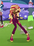 Size: 113x153 | Tagged: safe, screencap, character:spike, character:spike (dog), character:sunset shimmer, species:dog, episode:wake up!, g4, my little pony:equestria girls, air guitar, animated, background human, clothing, cropped, duke suave, female, gif, gif for breezies, ink jet, male, nose in the air, pants, picture for breezies, shoes, sugar rush, wake up!: pinkie pie