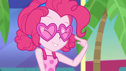 Size: 1920x1080 | Tagged: safe, screencap, character:pinkie pie, episode:i'm on a yacht, g4, my little pony:equestria girls, awww, cute, cute face, dawwww, diapinkes, sleeveless, solo, sunglasses