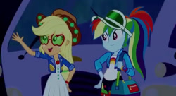 Size: 640x347 | Tagged: safe, screencap, character:applejack, character:rainbow dash, equestria girls:sunset's backstage pass, g4, my little pony:equestria girls, music festival outfit