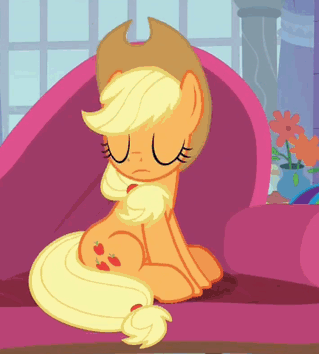 Size: 319x354 | Tagged: safe, screencap, character:applejack, species:earth pony, species:pony, episode:non-compete clause, g4, my little pony: friendship is magic, animated, cropped, cute, denied, female, gif, jackabetes, levitation, loop, magic, mare, offscreen character, open mouth, reaching towards, sad, sadorable, sitting, solo focus, telekinesis, trophy