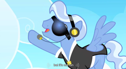 Size: 852x472 | Tagged: safe, screencap, species:pegasus, species:pony, episode:sonic rainboom, g4, my little pony: friendship is magic, headset, madden, male, solo, stallion, sunglasses, youtube caption