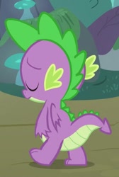 Size: 413x614 | Tagged: safe, screencap, character:spike, species:dragon, episode:molt down, g4, my little pony: friendship is magic, claws, cropped, eyes closed, solo, tail, winged spike, wings