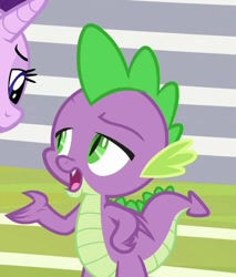 Size: 468x550 | Tagged: safe, screencap, character:spike, character:starlight glimmer, species:dragon, episode:a matter of principals, g4, my little pony: friendship is magic, claws, cropped, duo, male, offscreen character, solo focus, winged spike